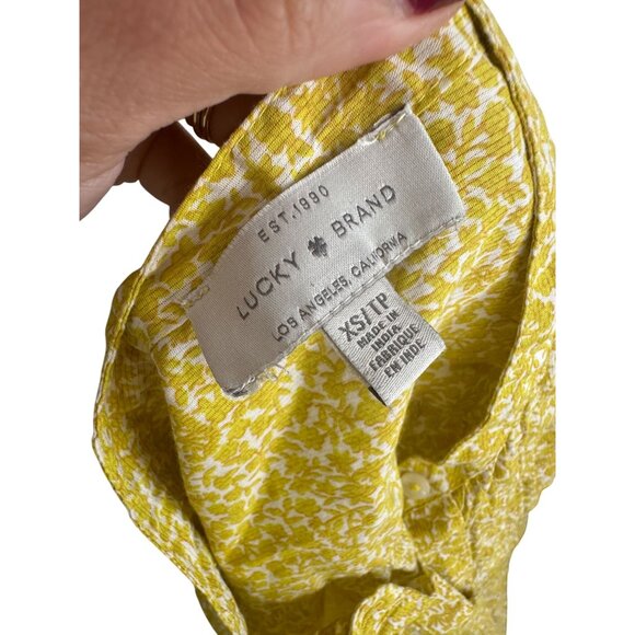 LUCKY BRAND Yellow Floral Short Sleeve Blouse Size XS - Picture 2 of 7